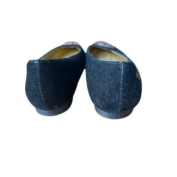 Vintage Pritzi Black Velvet Women's Embroidered Christmas Flats Santa Train sz 7 - Picture 4 of 11